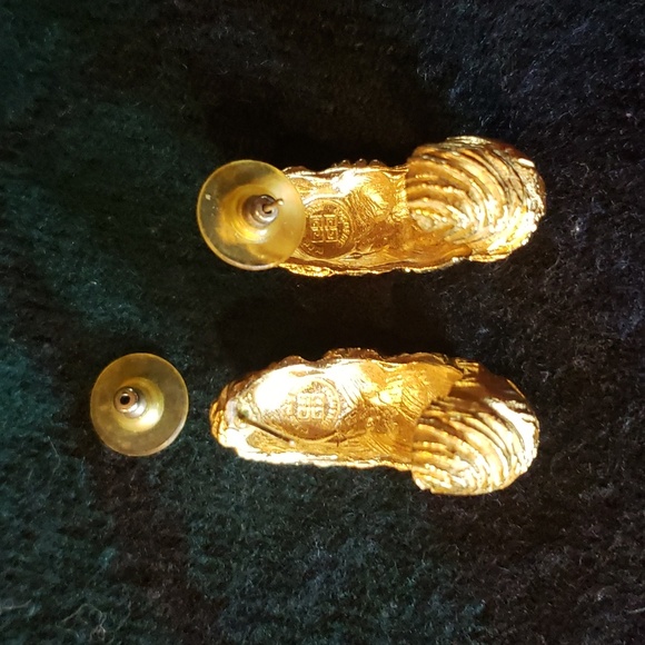 VTG GIVENCHY Statement J-Hoop Earrings - Gold Plate - EVC - Picture 8 of 9